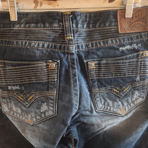 AFFLICTION Flapover BLAKE Black Premium Distressed Patches Y2k Denim Jeans 36 EC - Picture 7 of 16